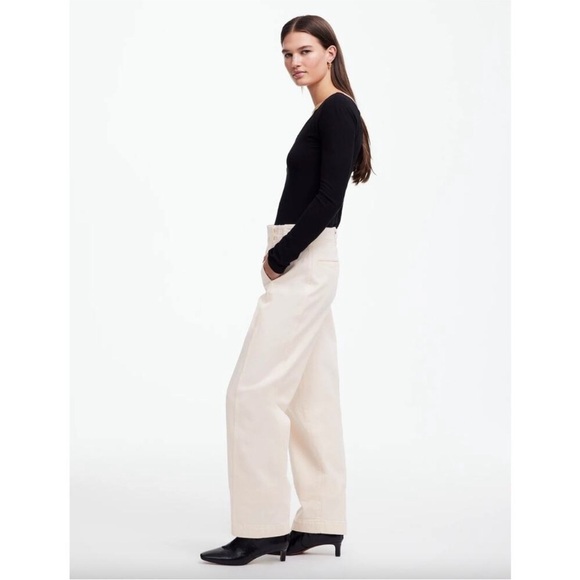Madewell Tapered Denim Trousers Vintage Ivory Relaxed High Waist US 23 NWT - Picture 1 of 14